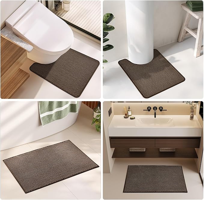 Bathroom Rugs Non Slip Washable, Super Absorbent Thin Bath Mat Quick Dry Low Pile Bathroom Rug, Brown 24"x47"