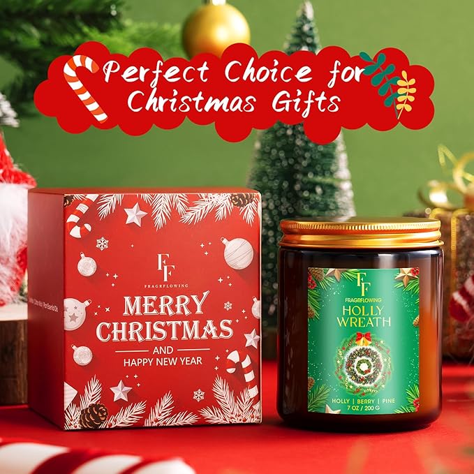 Christmas Candle, Balsam Cedar Scented Candles for Home, Holiday Candles Natural Soy Candle, Aromatherapy Candle 7 oz Jar Candles Christmas Gifts for Women Men