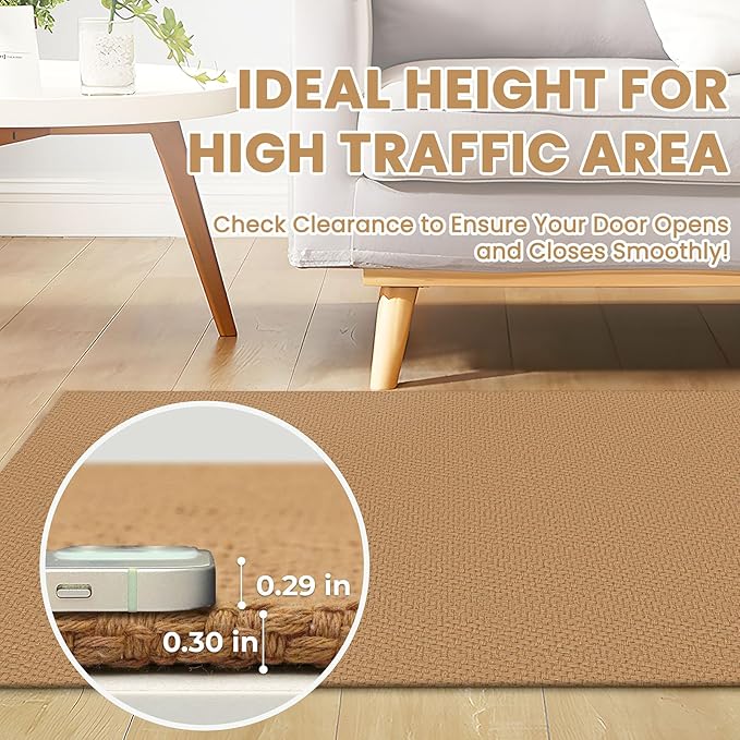 Braided Area Rug 3x5 Ft Washable Rugs for Entryway Throw Rugs with Rubber Backing Boho Door Mat Indoor Entrance Cotton Kitchen Mats Woven Front Door Carpet for Foyer Living Room, Warm Tan
