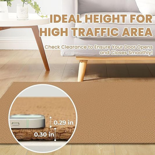 Braided Area Rug 3x5 Ft Washable Rugs for Entryway Throw Rugs with Rubber Backing Boho Door Mat Indoor Entrance Cotton Kitchen Mats Woven Front Door Carpet for Foyer Living Room, Warm Tan
