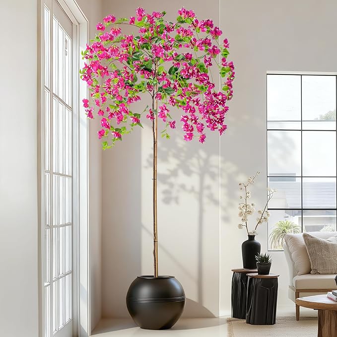 7.2FT Artificial Bougainvillea Tree Artificial Tree Tall Potted Fake Bougainvillea Trees for Outdoor Indoor Lifelike Potted Faux Plants with Wood Trunk and Flowers Office Wedding Home Decor