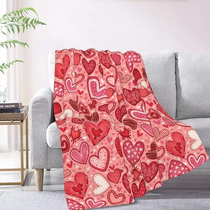 Valentine's Day Gift Red Heart Throw Blanket - Super Soft Fluffy Fleece Blanket for Couples,60"x50" Romantic 3D Heart Design for Bed, Couch, Sofa - Red