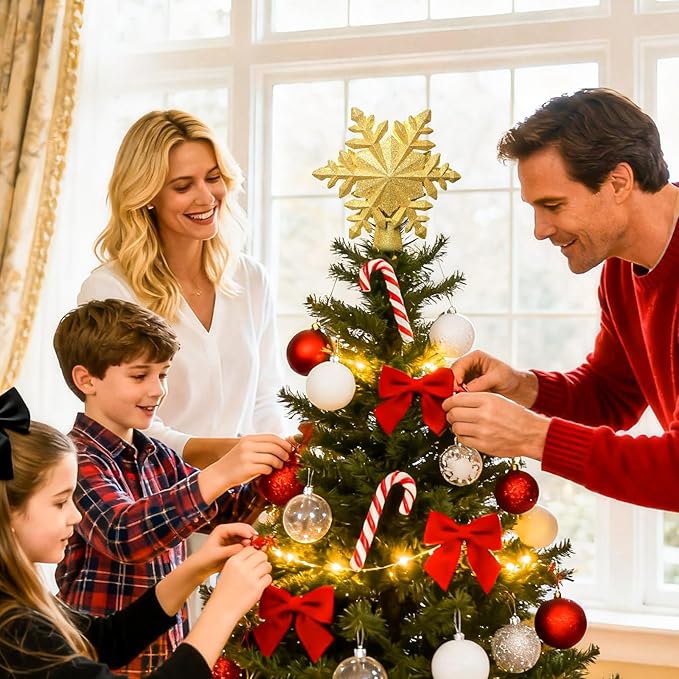 [6 Patterns] 9.05 inch Christmas Tree Topper Projector Snowflake with 6 Patterns Gold Snowflake Projector Tree Topper Plug in for Indoor Office Xmas New Year Holiday (Gold,3m Cable)