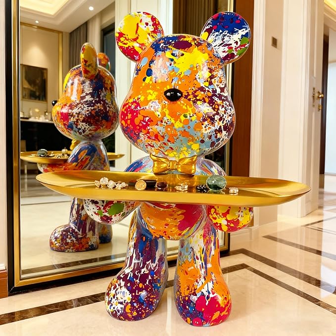 Bear Statue Resin Tray Sculpture for Home and Office Decor, Suitable for Bedroom, Living Room, Office on Table, Desktop, Shelves and Cabinet (Splash Dot)