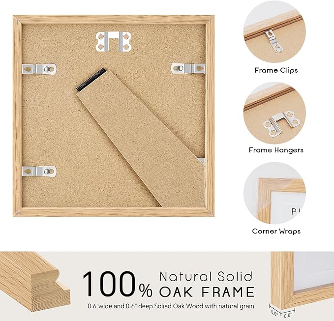 4x4 Oak Wood Picture Frame - 4"x4" Photo Frame, 4x4 Picture Frame Wood, Natural Solid Wooden Picture Frames for Wall Art Photo and Prints(3 Pack, Beige)