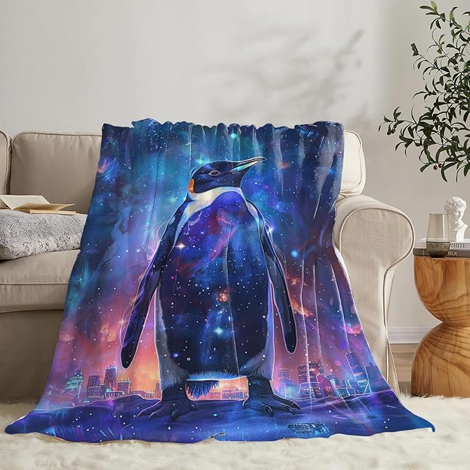 Tijuboni Penguin Throw Blanket Penguin Gifts for Girls Boys Women Men Kids Adults Soft Flannel Fleece Blanket for Couch Sofa Bed Home Decor 60"x80"