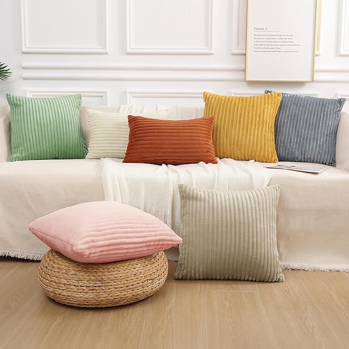 Simmore Decorative Fall Throw Pillow Covers 16x16 Set of 2, Soft Plush Flannel Double-Sided Fluffy Couch Pillow Covers for Sofa Living Room, Pink