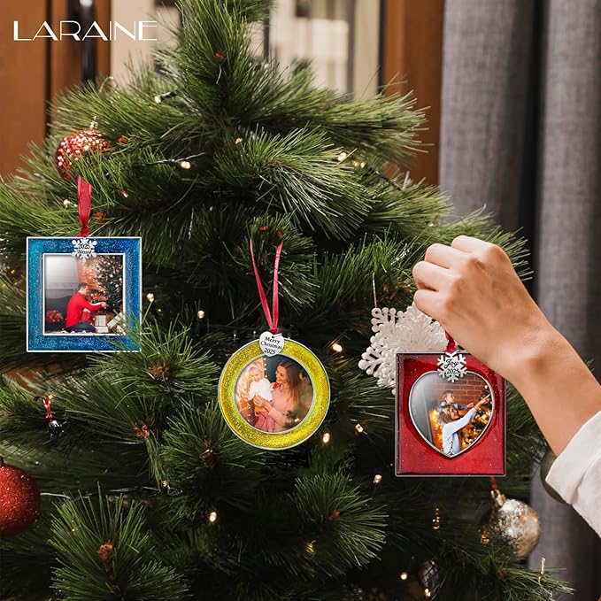 Laraine Christmas Tree Ornaments 3 Pieces – Decorative Hanging 2025 Pendant with 2.5” Picture Frame Insert for Pet Holiday Keepsake Gift (Colorful-A-Set (2025))