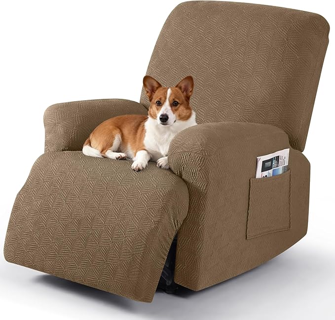 Timeles Recliner Covers Extra Wide Recliner Chair Covers Reclining Couch Covers Sofa Slipcovers Stretch Soft Washable (Single-Seater Oversized, Light Brown)