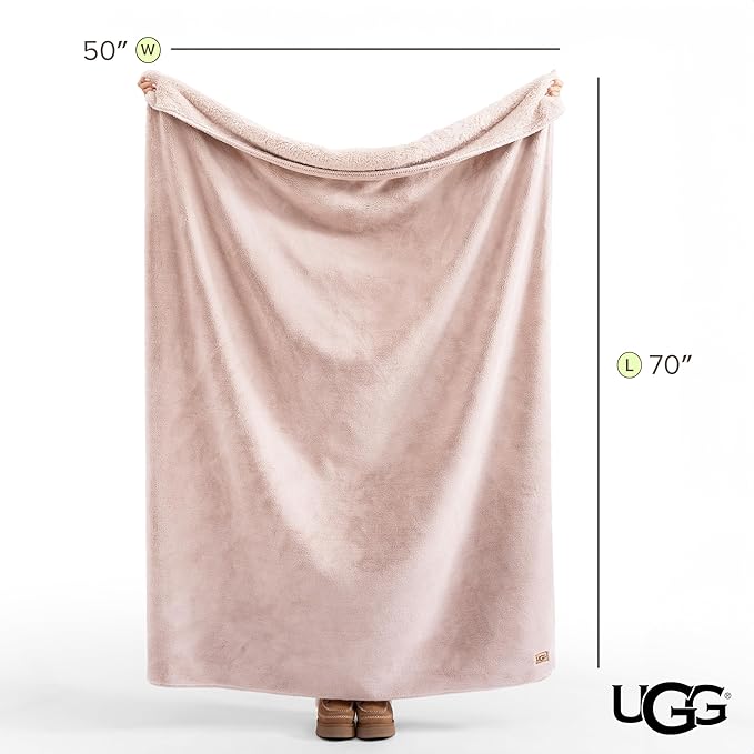 UGG Whitecap Plush Throw Blanket Fleece Soft Warm Throw for Bed or Chair, Luxury Bedroom Decor, Holiday Blankets, Machine Washable, 50-inch x 70-inch, Pink Quartz