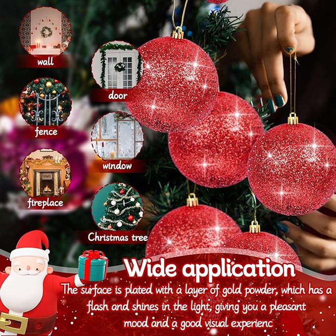 6Pack Red 4inch Large Christmas Balls Christmas Tree Decoration Ornaments Shatterproof Glitter Christmas Hanging Balls for Christmas Tree Party Indoor Outdoor Decoration(Red, 4inch-6pcs)