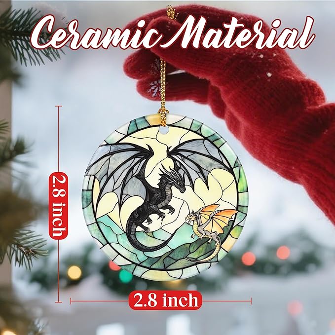 Christmas Ornaments, Dodosky 2.8in Ceramic Dragon Ornament, Xmas Decor, Christmas Tree Ornaments, Xmas Decorations for Tree, Holiday Ornament, Gifts for Dragon Lovers, Gifts for Women, Men
