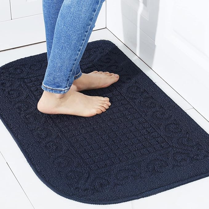 COSY HOMEER 32X20 Inch Anti Fatigue Kitchen Rug Mats are Made of 100% Polypropylene Half Round Rug Cushion Specialized in Anti Slippery and Machine Washable (32x20in Navy 1pc) …