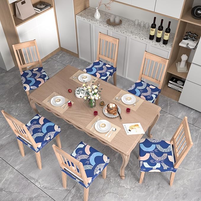 Stretch Dining Chair Seat Covers Set of 6,Dining Chair Slipcovers, Floral Printed Chair Covers,Soft Fabric Washable Upholstered Chair Seat Protector, No Rear Covers for Home Kitchen Dining Room