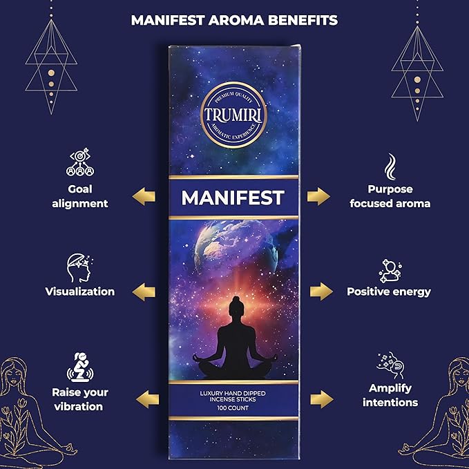 Manifest Incense Sticks - Pack of 100 Insence-Sticks - Made with Natural Raw Ingredients - Manifestation Insense Indian Spiritual Agarbatti Non Toxic Incents