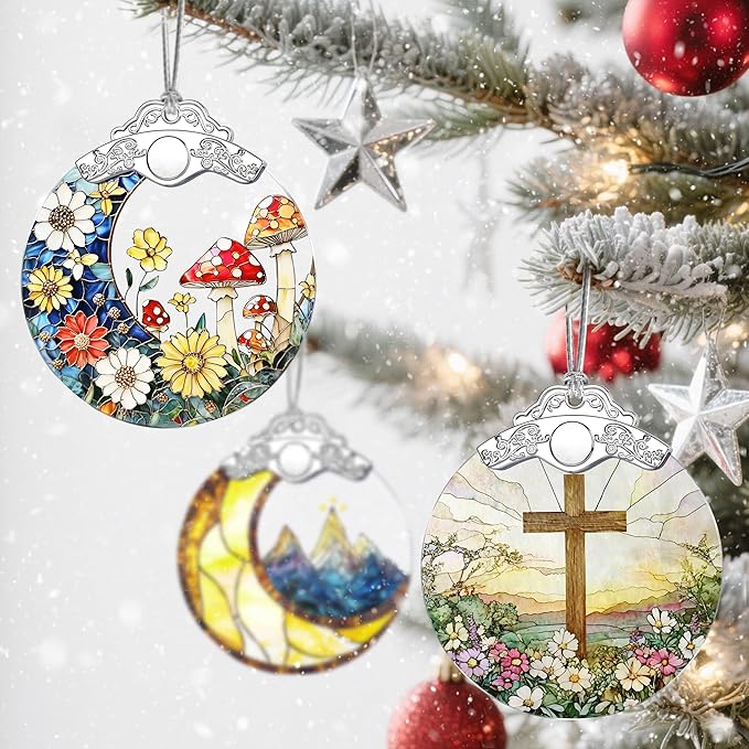 Christmas Ornaments: Stained Glass Ornament, Christmas Tree Ornament, Hanging Ornaments for Home Decor & Xmas Tree Decorations – Exquisite Holiday Decor, Gifts & Holiday Present - Mushroom