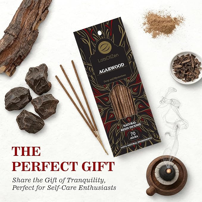 Agarwood Incense Sticks - Natural Oud Wood Incense for Meditation & Relaxation - Slow Burning Oudh Sticks - Arabic Sandalwood Fragrance - Aromatic Bakhoor