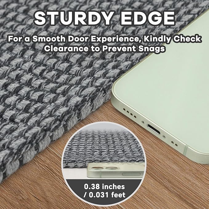 EARTHALL Woven Runner Rug 2x10 Ft Washable Runners for Hallways Long Cotton Non Slip Rubber Backed Kitchen Runner Braided Indoor Floor Carpet for Entryway, Hallway, Kitchen, Dark Gray