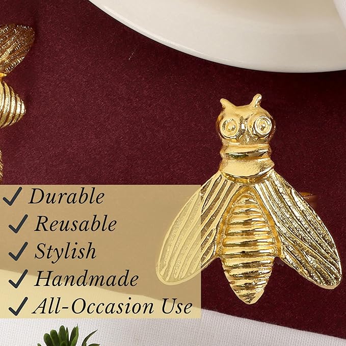 12 Pcs Decorative Fly Napkin Rings - Metal Napkin Rings Table Decor Napkin Ring, Dining Cloth Napkin Holder, Farmhouse Napkin Ring, Modern Napkin Holders (Gold) - ALPHA Living HOME