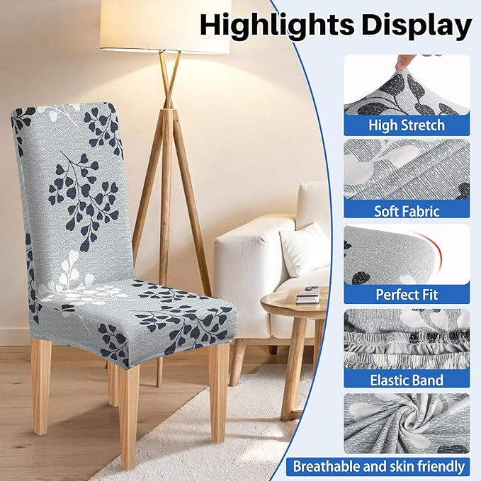 Dioxide High Stretch Chair Covers for Dining Chairs, Washable Dining Chair Covers Set of 6, Soft Kitchen Chairs Seat Covers, Parsons Chair Slipcovers Protectors for Home Hotel Restaurant Banquet