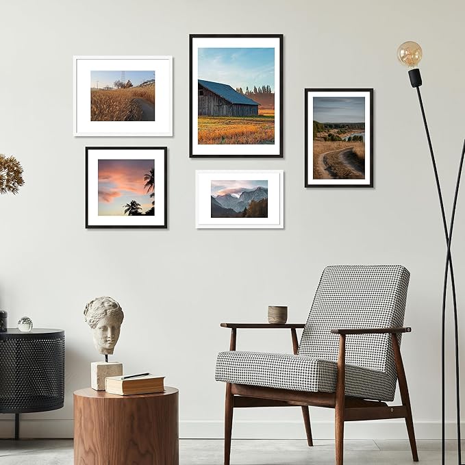 11x17 Picture Frame Set of 3 - Display 8x12 Photo with Mat or 11 x 17 Poster without Mat, Wall Mounting Horizontal and Vertical, White
