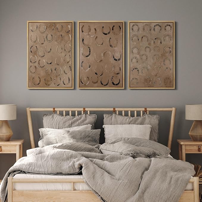 MUDECOR Framed Wall Art Print Set Western Decor Horseshoes Pattern Rustic Neutral Illustrations Modern Art Boho Decorative Colorful Chic for Living Room, Bedroom, Office - 16"x24"x3 NATURAL