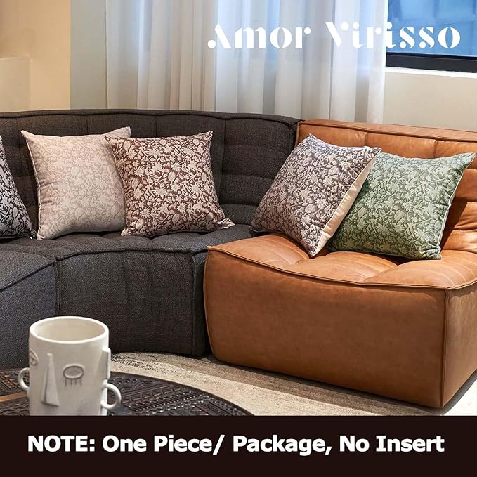 Amor Virisso Throw Pillow Covers 20x20 Floral Pillow Covers Block Print Farmhouse Neutral Pillow Covers Decorative Accent Throw Pillows for Couch Bed Living Room Sofa Pillows 1PC, Dusty Green