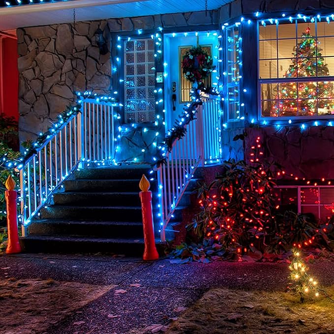 Dazzle Bright C9 Christmas Lights Outdoor, 50 LED 33 FT Waterproof Green Wire String Lights, Indoor Outdoor Fairy Light for Christmas Tree Xmas Yard Party Wedding House Decorations (Blue)
