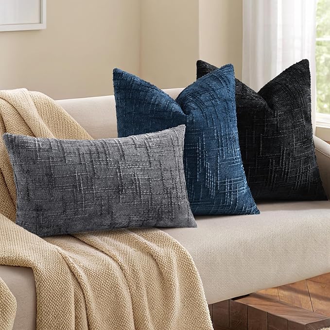 decorUhome Dark Grey Chenille Throw Pillow Covers 12x20 Set of 2 Thick Textured Slubby Couch Pillow Covers Farmhouse Accent Modern Neutral Decorative Pillow Cases for Bed Sofa Living Room