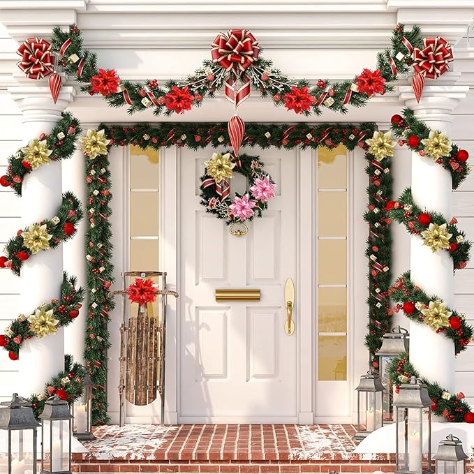 Christmas Poinsettia Artificial Flowers Decorations 5.5" Christmas Tree Wreaths Garland Decoration 12 Pcs Glitter Flowers Picks Decor for Xmas New Year Wedding Party Ornaments (Silver)