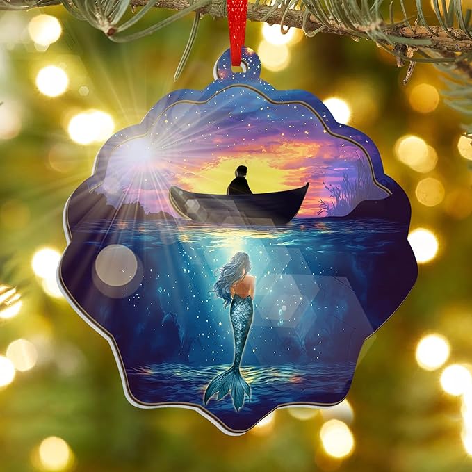 GEEMBI Mermaid Ornament - Suncatcher Christmas Ornaments 2025 - Mermaid Gifts for Women Friends, Fantasy Decor, Fantasy Gifts for Women Girls Friends Ocean Lovers, Ocean Ornaments for Christmas Tree