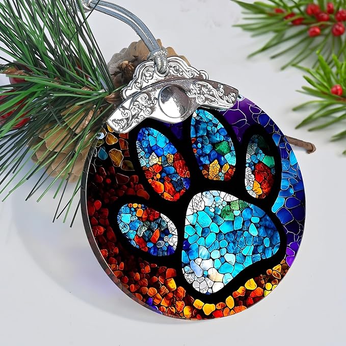 Stained Glass Christmas Ornaments, Jocidea Pet Ornaments for Christmas Tree, Christmas Tree Decor, Pet Lovers Gifts, Holiday Decor and Xmas Gifts Ideas
