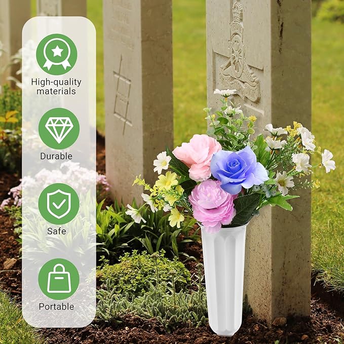 20 Pack Cemetery Vases with Spikes,Plastic Vases for Flowers,Grave Decorations for Cemetery,Grave Flower Holder,Memorial Floral Vase(White)