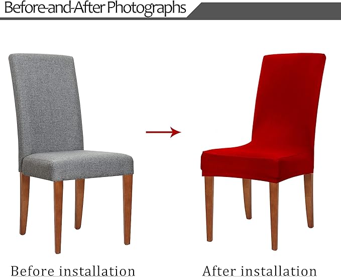 Obstal Dark Red Stretch Spandex Dining Room Chair Covers Set of 4 Universal Removable Washable Chair Seat Slipcovers Protector for Kitchen, Ceremony, Wedding, Banquet, Hotel and Party