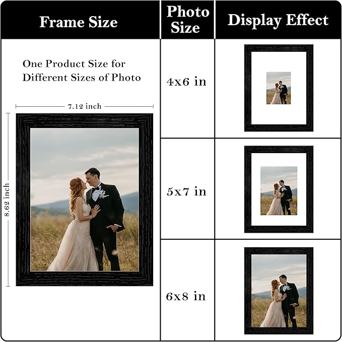 eletecpro 6x8 Black Floating Picture Frames Set of 4, Real Double Glass Picture Frames for Wall Mount, Vertical or Horizontal Display Multi-Size Photos and Artworks up to 6 x 8 Inches, Home Decor