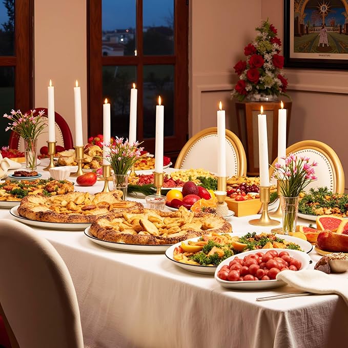 Candlestick Holders Taper Candle Holder 12Pcs Brass Gold Metal Vintage Short Stick Holders Set for Home Dinning Table Wedding Centerpiece Holiday Party Chrismas Mantel Holiday Dinner Base Widening