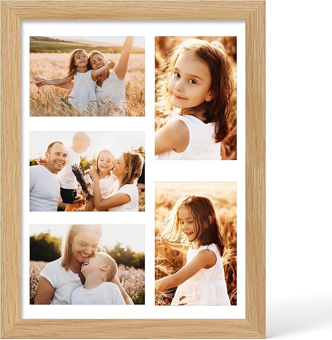 11x14 Picture Frame - 11 x 14 Photo Frame Made of Solid Oak Wood and Real Glass,Display Picture 5 Opening 4x6 with Mat or 11x14 Without Mat for Wall & Tabletop(Color Natural Oak)