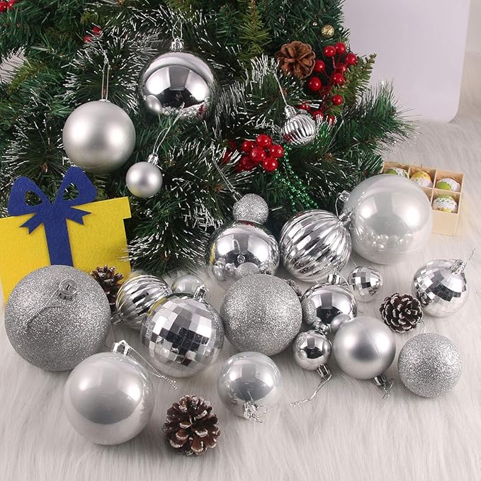 Silver 1.6" Small Christmas Balls Christmas Tree Decoration Ornaments Shatterproof Hanging Balls for Birthday Halloween Holiday Wedding Decorations Set of 12pcs