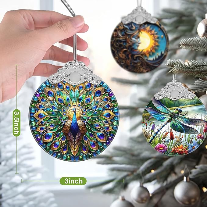 Christmas Ornament, 2025 Ornaments for Christmas Tree, Stained Glass Hanging Ornament, Holiday Ornaments, Unique Gift Idea - Peacock