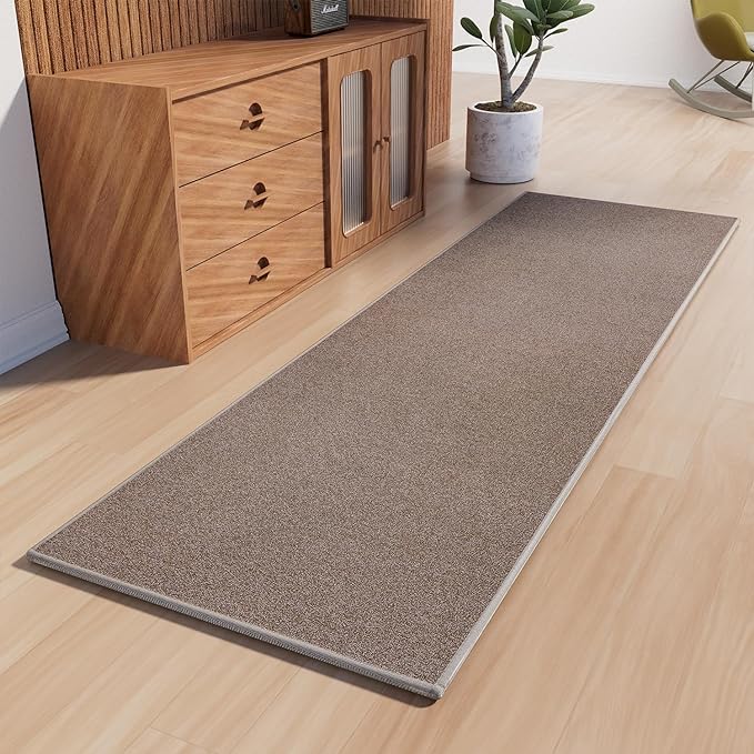 Runner Rug with Non Slip Rubber Backing, Washable Soft Floor Carpet for Kitchen, Hallway, Entryway Indoor, Bedroom, Laundry, Low Pile Area Rugs, Solid color with Pointillism style, 2*8 ft BROWN