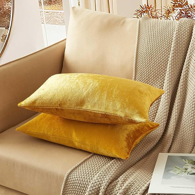 JUSPURBET Pillow Covers 14x24 Set of 2 Decorative Lumbar Throw Pillow Covers Case for Couch Sofa Bed Soft Velvet Cushion Covers with Hidden Zipper for Home Decor Living Room,Golden