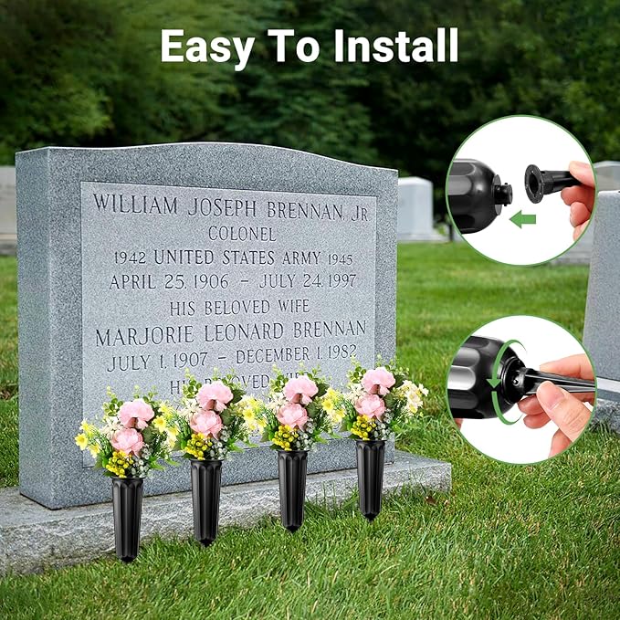 20 Pack Cemetery Vases with Spikes,Plastic Vases for Flowers,Grave Decorations for Cemetery,Grave Flower Holder,Memorial Floral Vase(Black)
