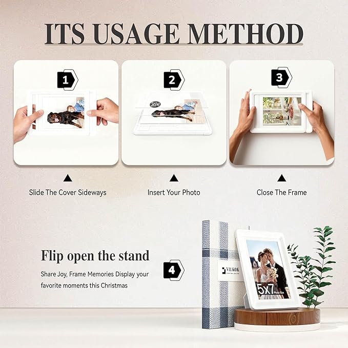White 5x7 Picture Frame with Acrylic Front 2 Pack, ABS Frame for 5x7 or 4x7 Photos, Shatterproof UV-Resistant Tabletop Photo Frame, Vertical/Horizontal Display for Home Décor