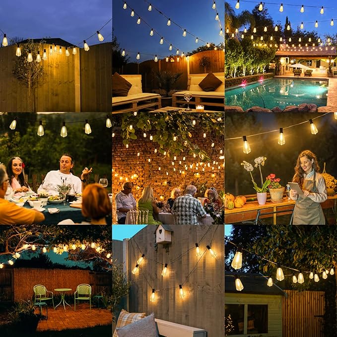Brightever 120FT Outdoor String Lights Waterproof, 2700K Bright LED Patio Lights with 62 ST38 Shatterproof Vintage Bulbs, Retro Connectable Edison String Lights for Outside, Garden, Balcony, Porch