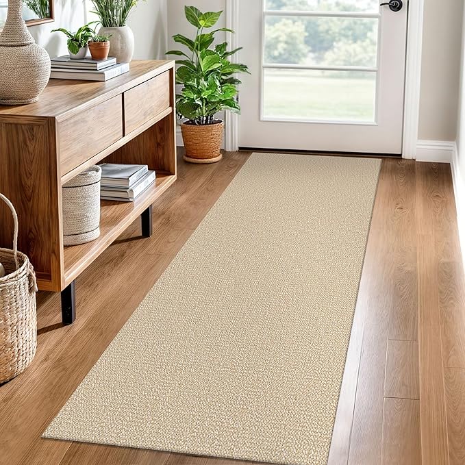 EARTHALL Washable Runner Rug 2x6 Ft Non Slip Runners for Hallways Cotton Rubber Backed Kitchen Runner Braided Indoor Floor Carpet Runners for Entryway, Hallway, Kitchen, Bedroom, Golden Beige/White