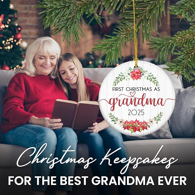 GEEMBI Christmas Grandma Gifts for Pregnancy Announcement - Ceramic Christmas Ornaments 2025 for Tree Decorations - First Time Grandma Gifts, Baby Announcement Gift for Grandmother