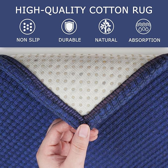 KOZYFLY Runners for Hallways 2x6 ft Washable Kitchen Runner Non Slip Rubber Backed Hall Runners Cotton Entryway Runner Rugs Floor Carpet for Indoor Backdoor Bedroom Kitchen, Royal Blue/Navy
