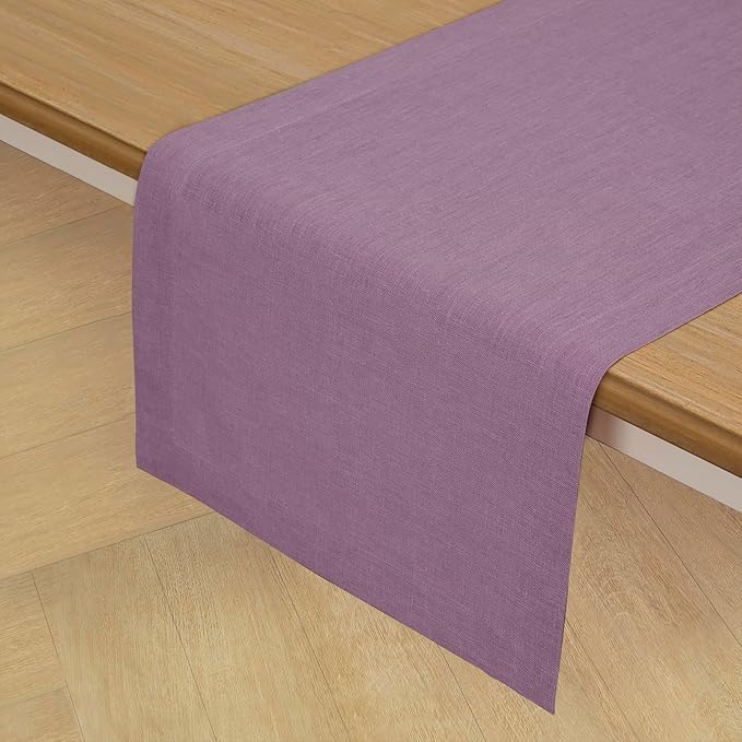 Solino Home Linen Mulberry Table Runner 36 Inches - 100% Pure Linen Farmhouse Short Table Runner 14 x 36 Inch Ideal for Dresser and Coffee Tables, Valentines, Spring, Easter - Fete
