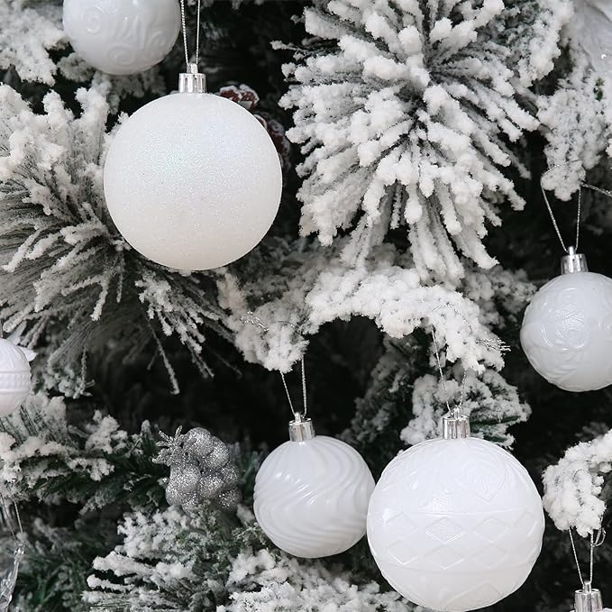 20ct White Christmas Ball Ornaments Shatterproof Plastic Christmas Tree Decorations for Xmas Party Home Office Holiday Decor -Large Size (3.15", 80mm)
