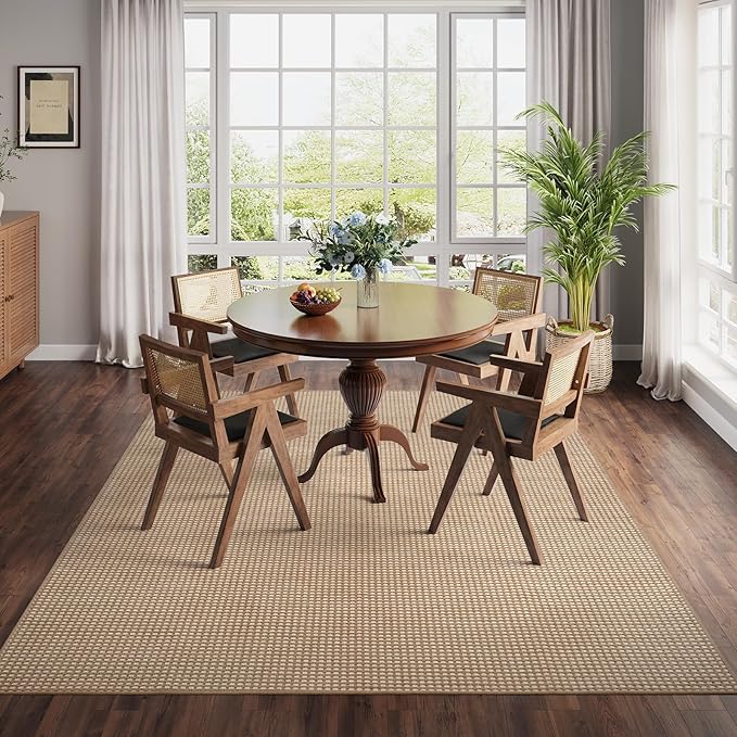 Boho Washable Area Rugs 5x7 ft, Non Slip Area Rug for Living Room, Braided Office Rugs Bedroom Rug Woven Washable Indoor Floor Carpets for Office Dining Bedroom Living Room, Easy to Clean, Brown